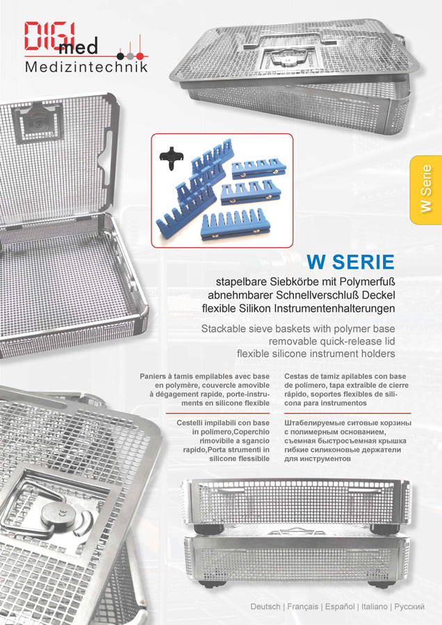 stackable screen basket models with combinable silicone holders by digimed Medizintechnik